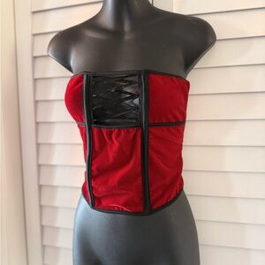 Coquette Red Velvet Strapless Corset Top Size Large
